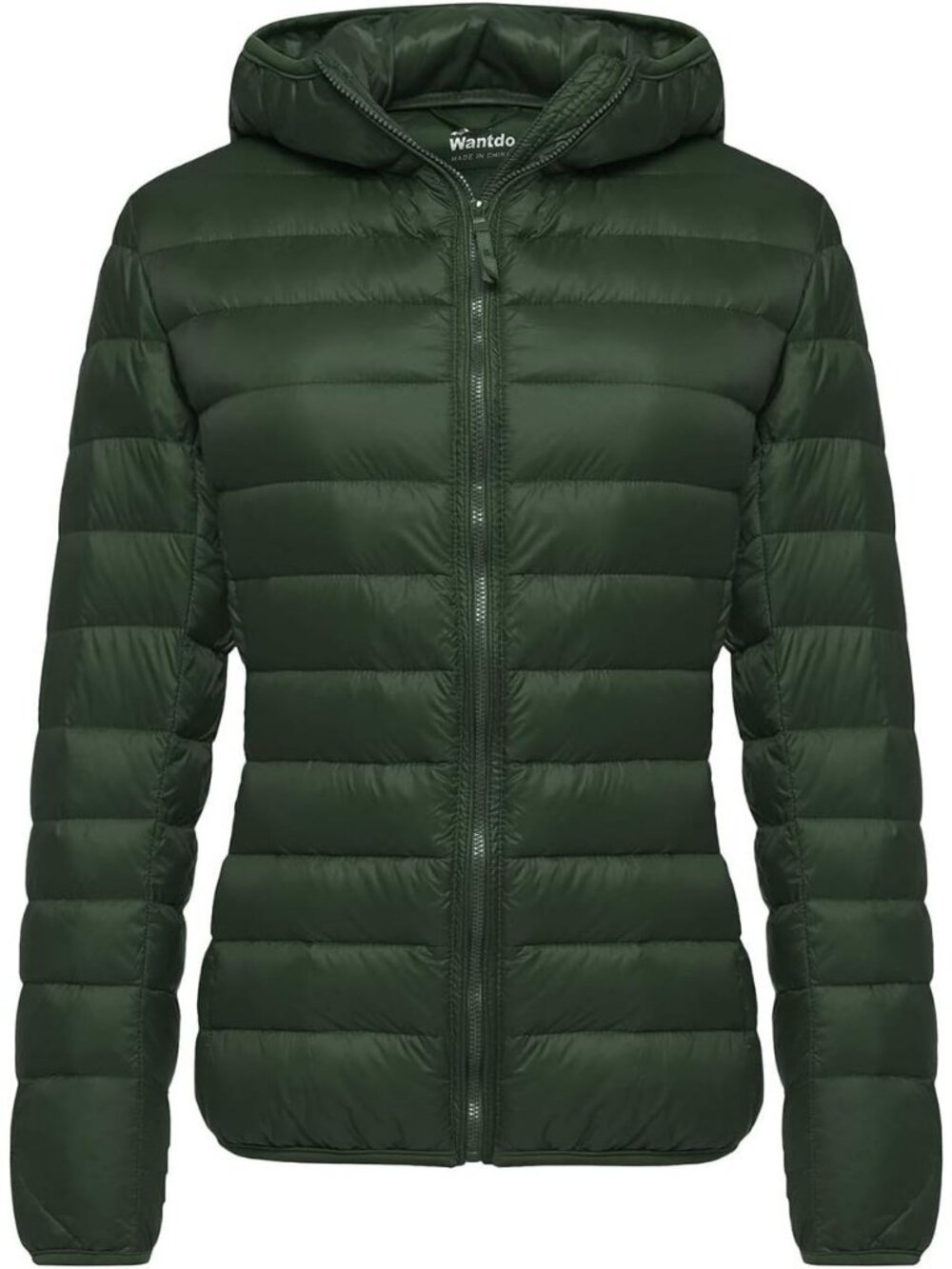 Womens Blackish Green Hooded Down Jacket Packable Light Weight Short Winter Warm